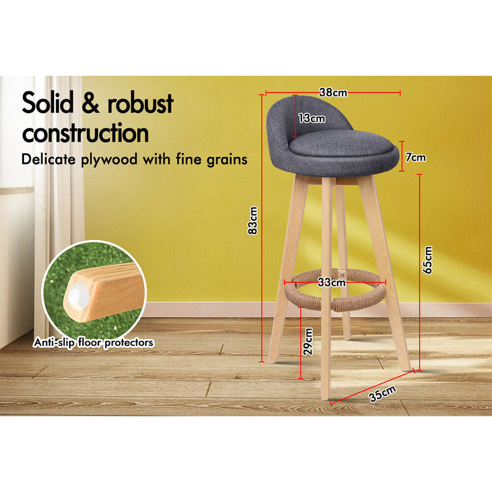 Alfordson 2x Swivel Bar Stools Liam Kitchen Dining Chair Wooden Fabric Grey