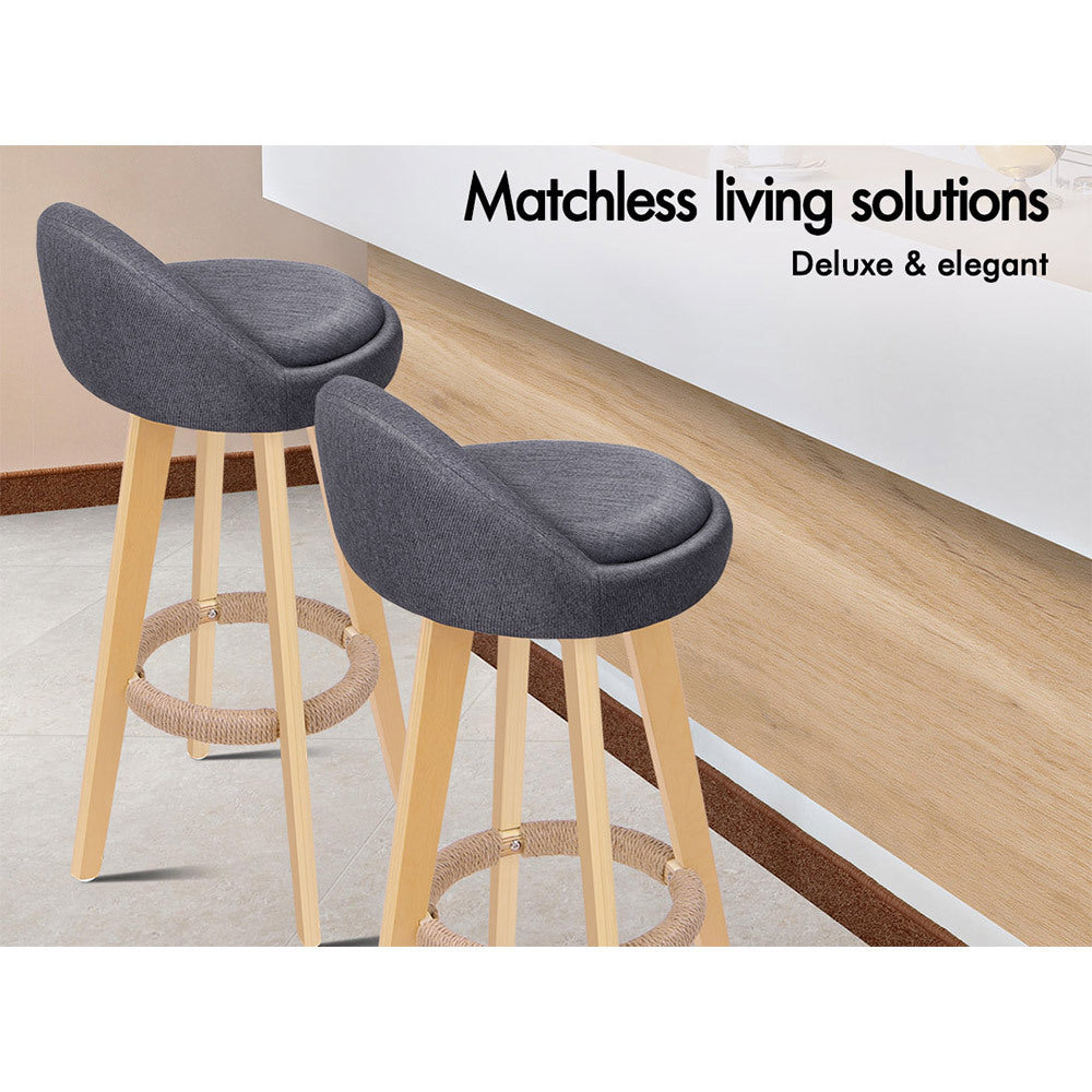 Alfordson 2x Swivel Bar Stools Liam Kitchen Dining Chair Wooden Fabric Grey