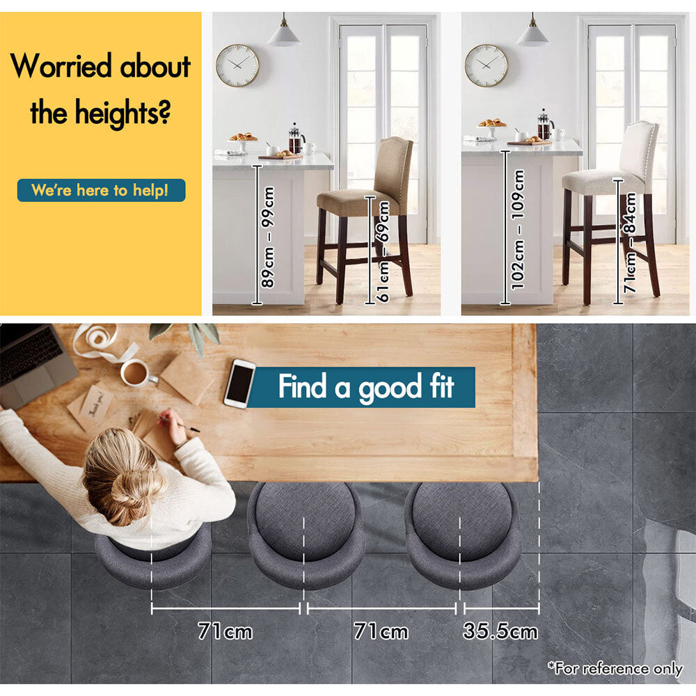 Alfordson 2x Swivel Bar Stools Liam Kitchen Dining Chair Wooden Fabric Grey