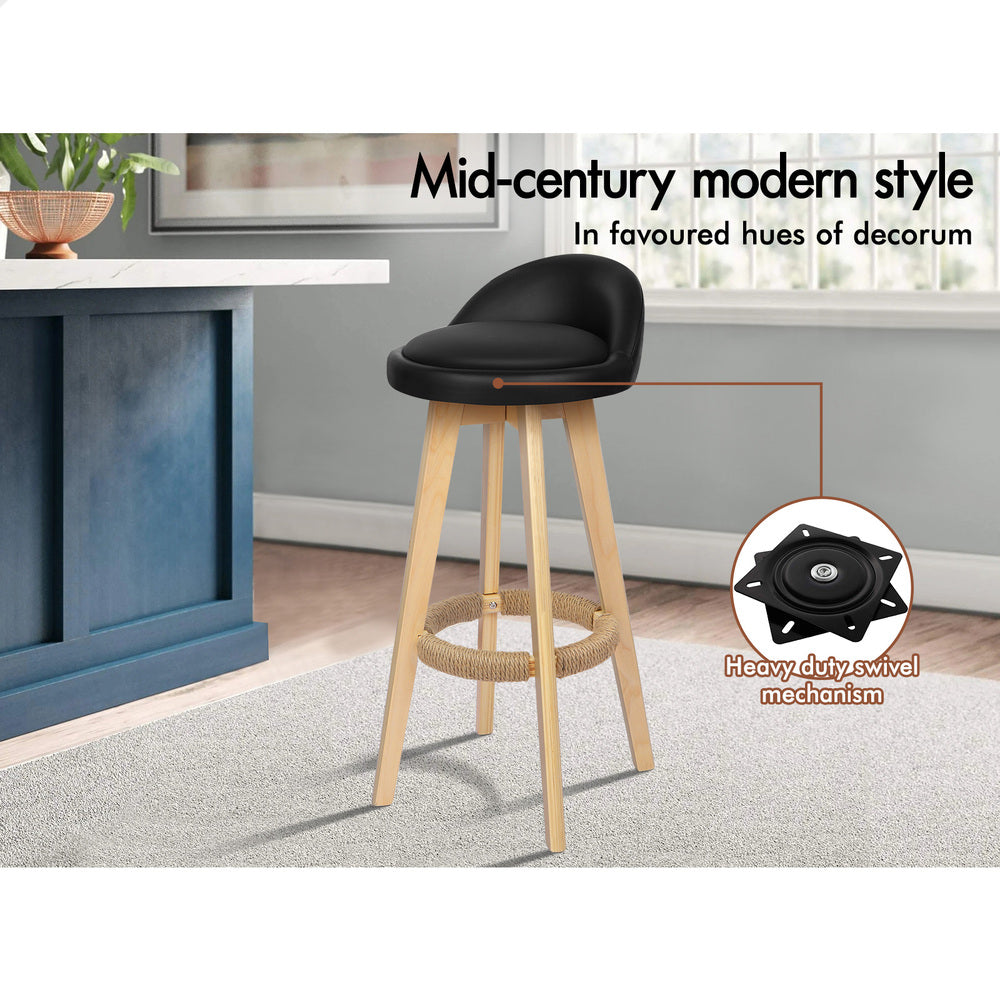 2x ALFORDSON Bar Stools Liam Wooden Black