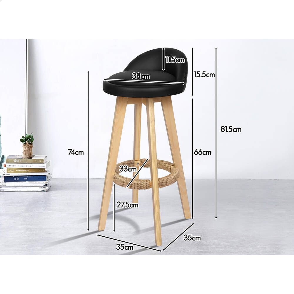 2x ALFORDSON Bar Stools Liam Wooden Black
