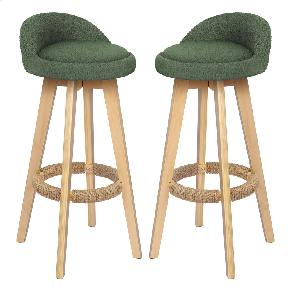 ALFORDSON 2x Kitchen Bar Stools Liam Wooden Swivel Bar Stool Chairs Boucle Green