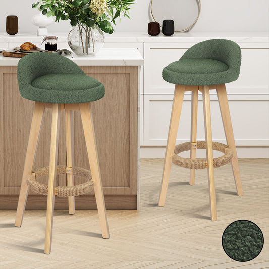 ALFORDSON 2x Kitchen Bar Stools Liam Wooden Swivel Bar Stool Chairs Boucle Green