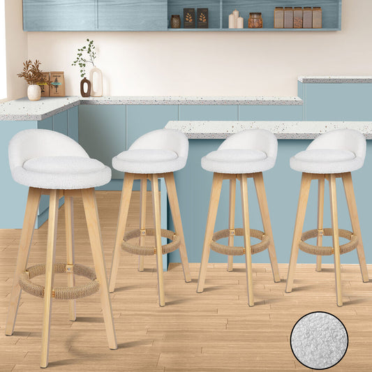 ALFORDSON 4x Kitchen Bar Stools Liam Wooden Swivel Bar Stool Chairs Boucle White