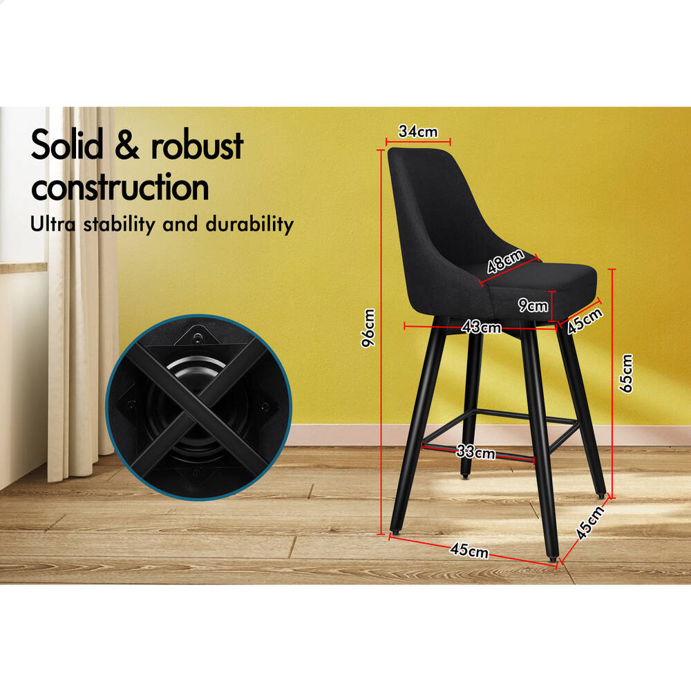 ALFORDSON 2x Swivel Bar Stools Kitchen Dining Chair Cafe Wooden All Black