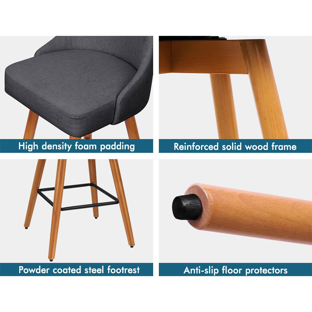 Alfordson 2x Wooden Bar Stools Ella Kitchen Dining Chair Swivel DARK GREY