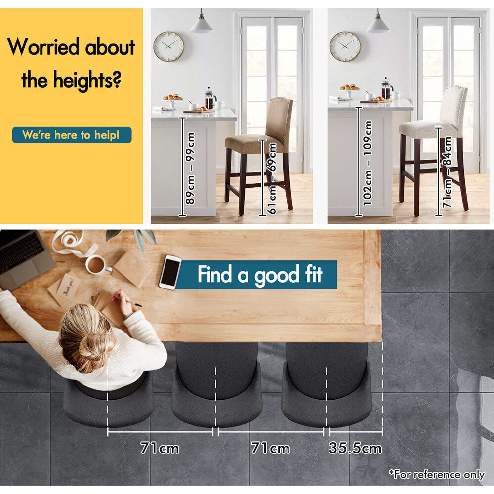 Alfordson 2x Wooden Bar Stools Ella Kitchen Dining Chair Swivel DARK GREY