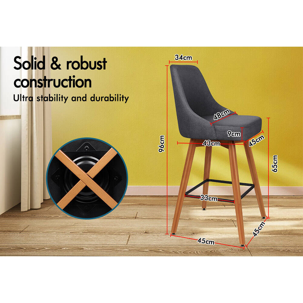 Alfordson 2x Wooden Bar Stools Ella Kitchen Dining Chair Swivel DARK GREY