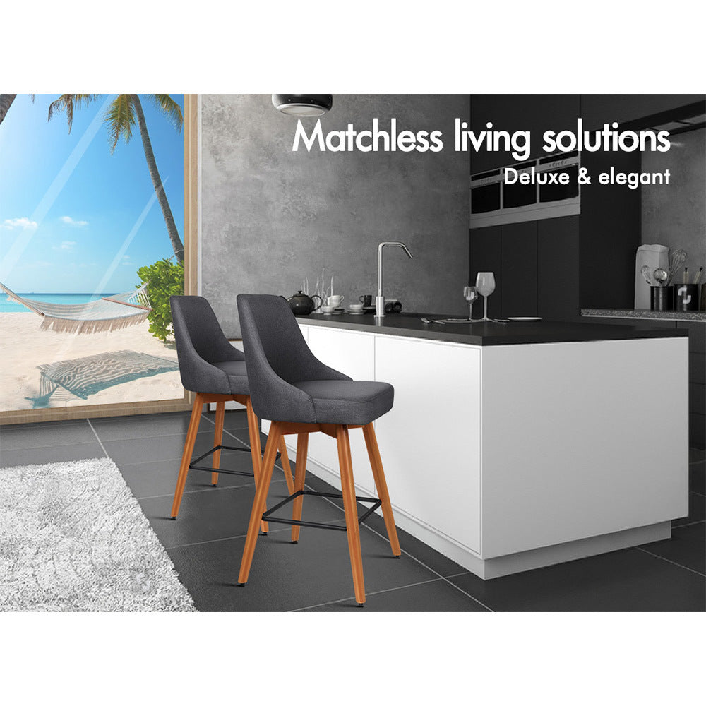 Alfordson 2x Wooden Bar Stools Ella Kitchen Dining Chair Swivel DARK GREY