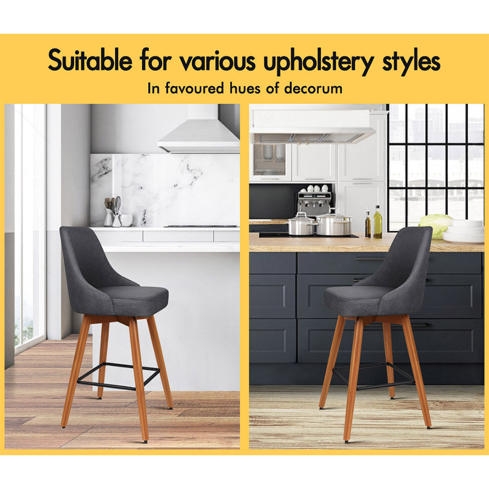 Alfordson 2x Wooden Bar Stools Ella Kitchen Dining Chair Swivel DARK GREY