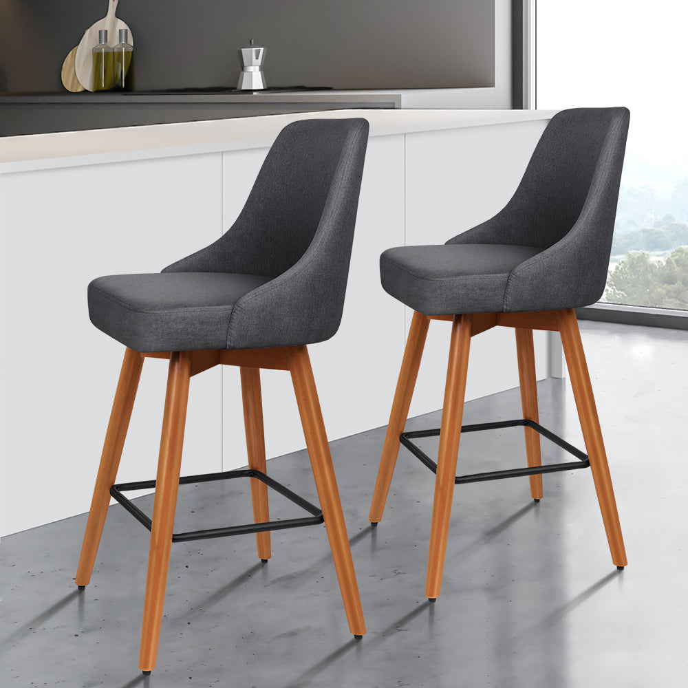 Alfordson 2x Wooden Bar Stools Ella Kitchen Dining Chair Swivel DARK GREY