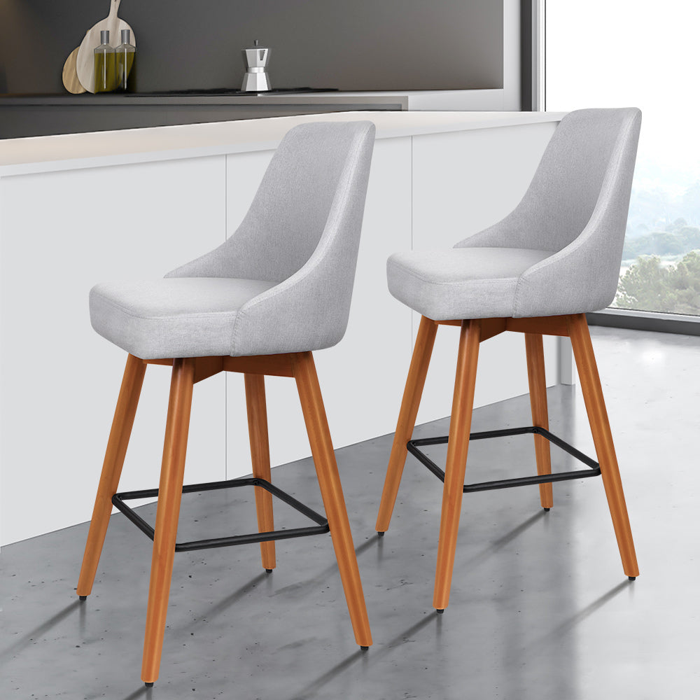 Alfordson 2x Wooden Bar Stools Ella Kitchen Dining Chair Swivel LIGHT GREY