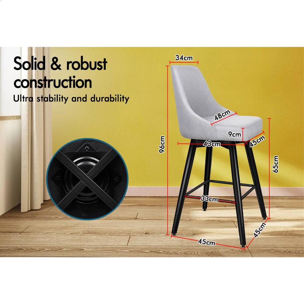 2x ALFORDSON Bar Stools Megan Swivel Metal Light Grey