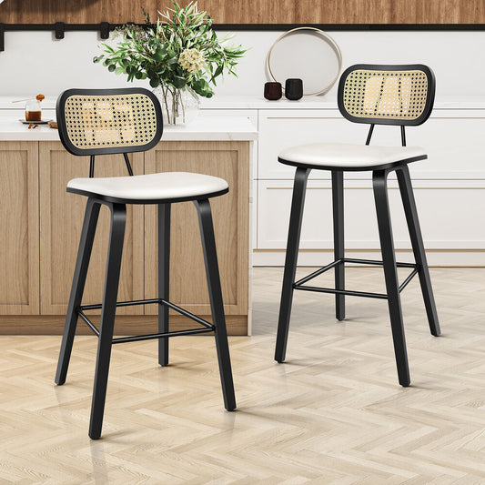 2x ALFORDSON Bar Stools Rattan Backrest Black White