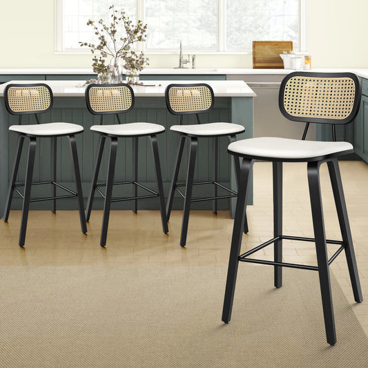 4x ALFORDSON Bar Stools Rattan Backrest Black White