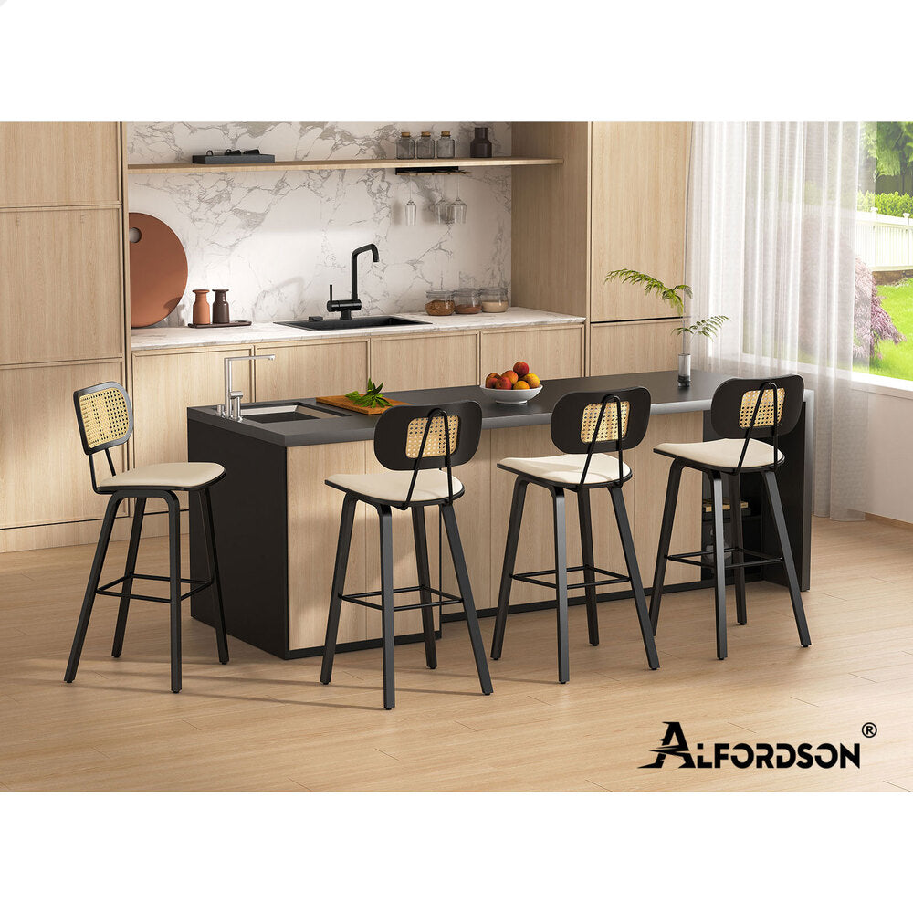 4x ALFORDSON Bar Stools Rattan Backrest Black White