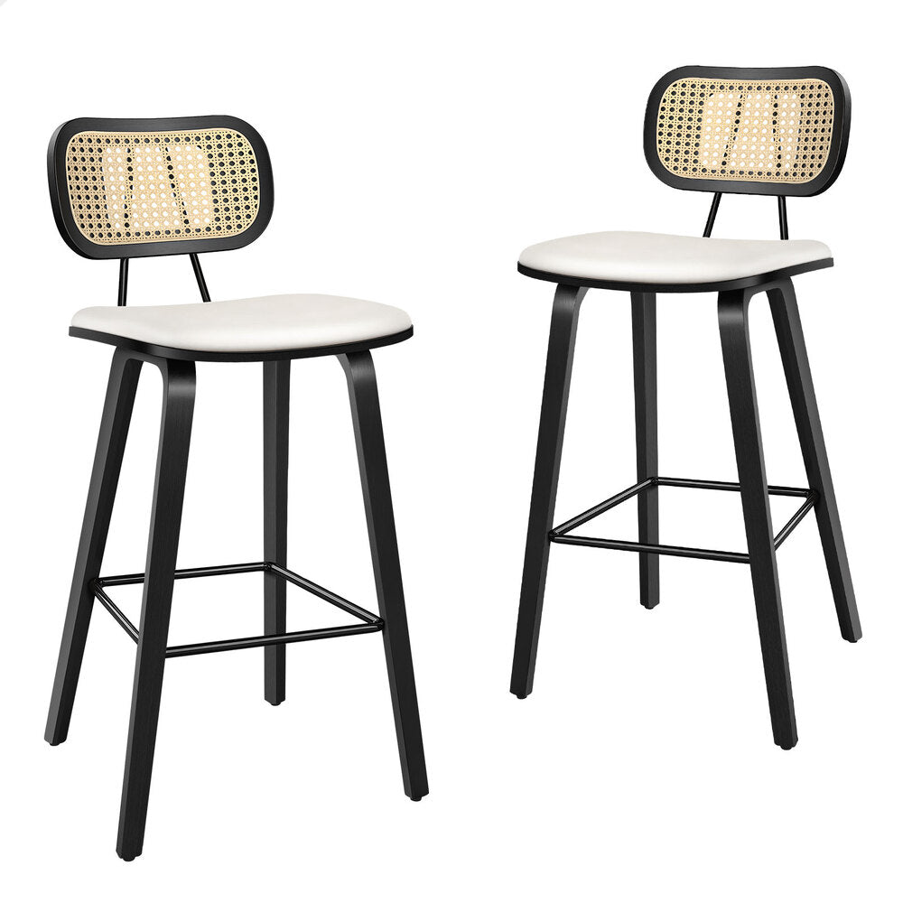 4x ALFORDSON Bar Stools Rattan Backrest Black White