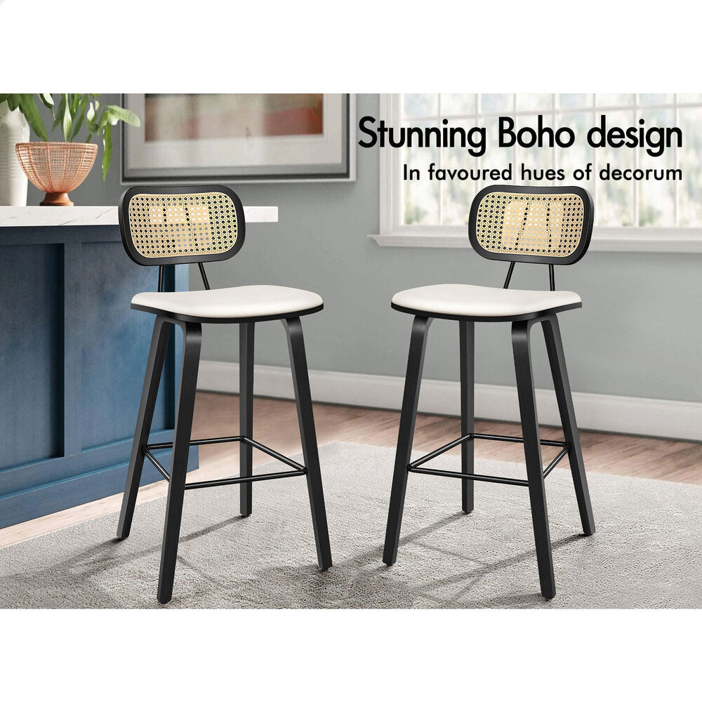 4x ALFORDSON Bar Stools Rattan Backrest Black White