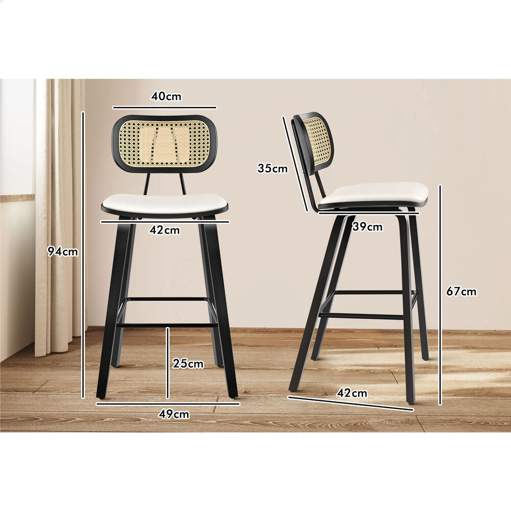 4x ALFORDSON Bar Stools Rattan Backrest Black White