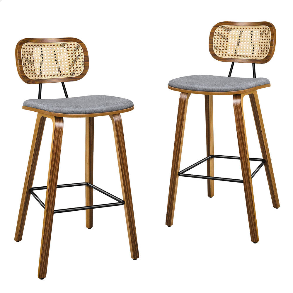 4x ALFORDSON Bar Stools Rattan Backrest Fabric Grey