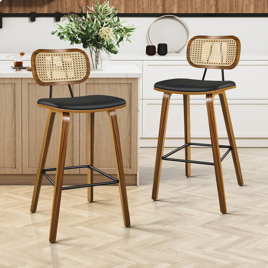 2x ALFORDSON Bar Stools Fiona Rattan Wooden Black