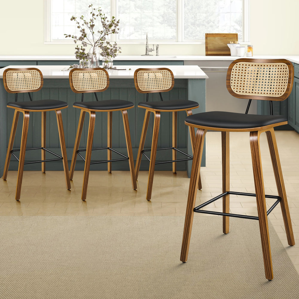 4x ALFORDSON Bar Stools Rattan Backrest Wooden Black