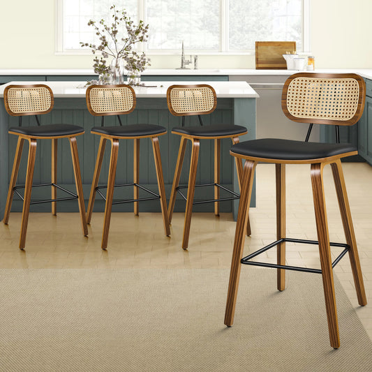 4x ALFORDSON Bar Stools Rattan Backrest Wooden Black