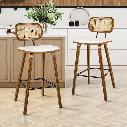 2x ALFORDSON Bar Stools Rattan Backrest Wooden White