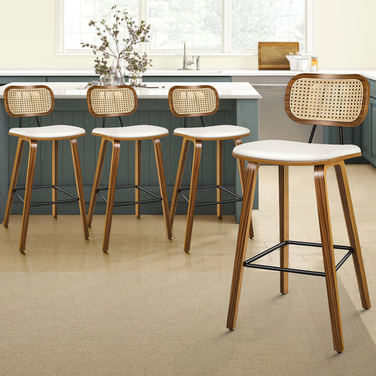 4x ALFORDSON Bar Stools Rattan Backrest Wooden White
