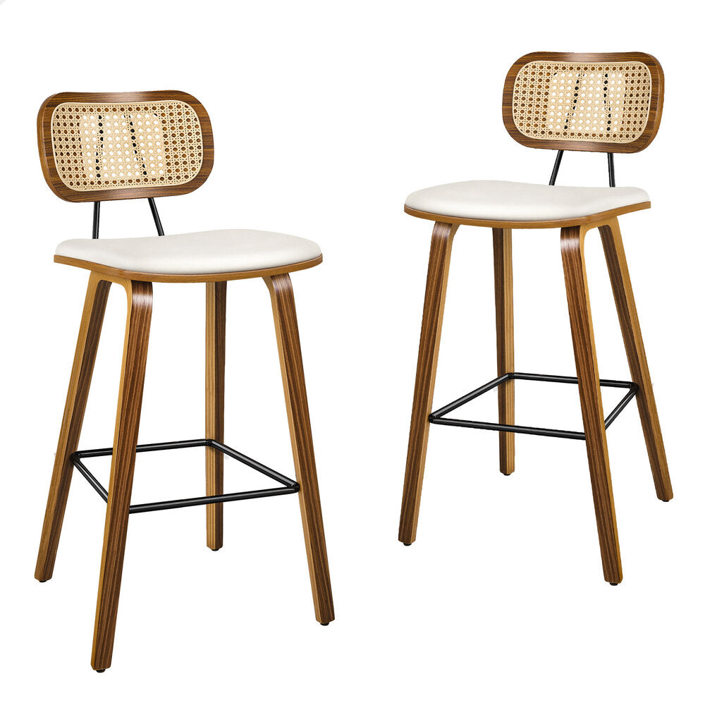 4x ALFORDSON Bar Stools Rattan Backrest Wooden White