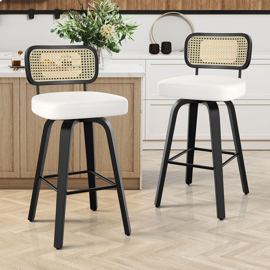 2x ALFORDSON Bar Stools Rattan Leather Black White