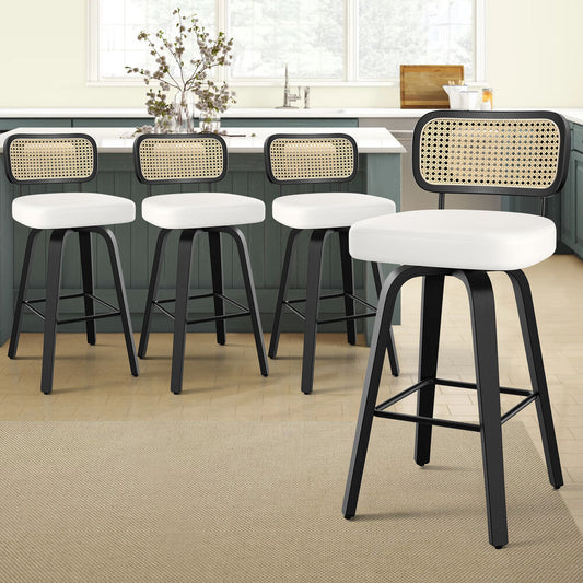 4x ALFORDSON Bar Stools Rattan Leather Black White