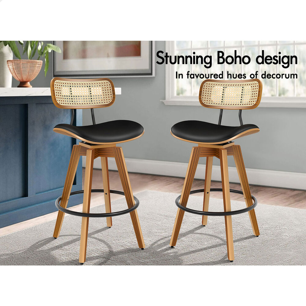2x ALFORDSON Bar Stools Rattan Swivel Black