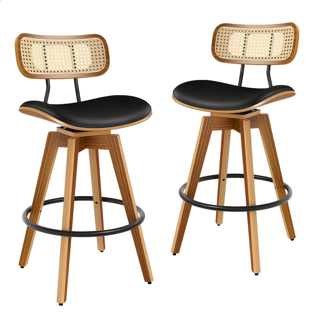 2x ALFORDSON Bar Stools Rattan Swivel Black