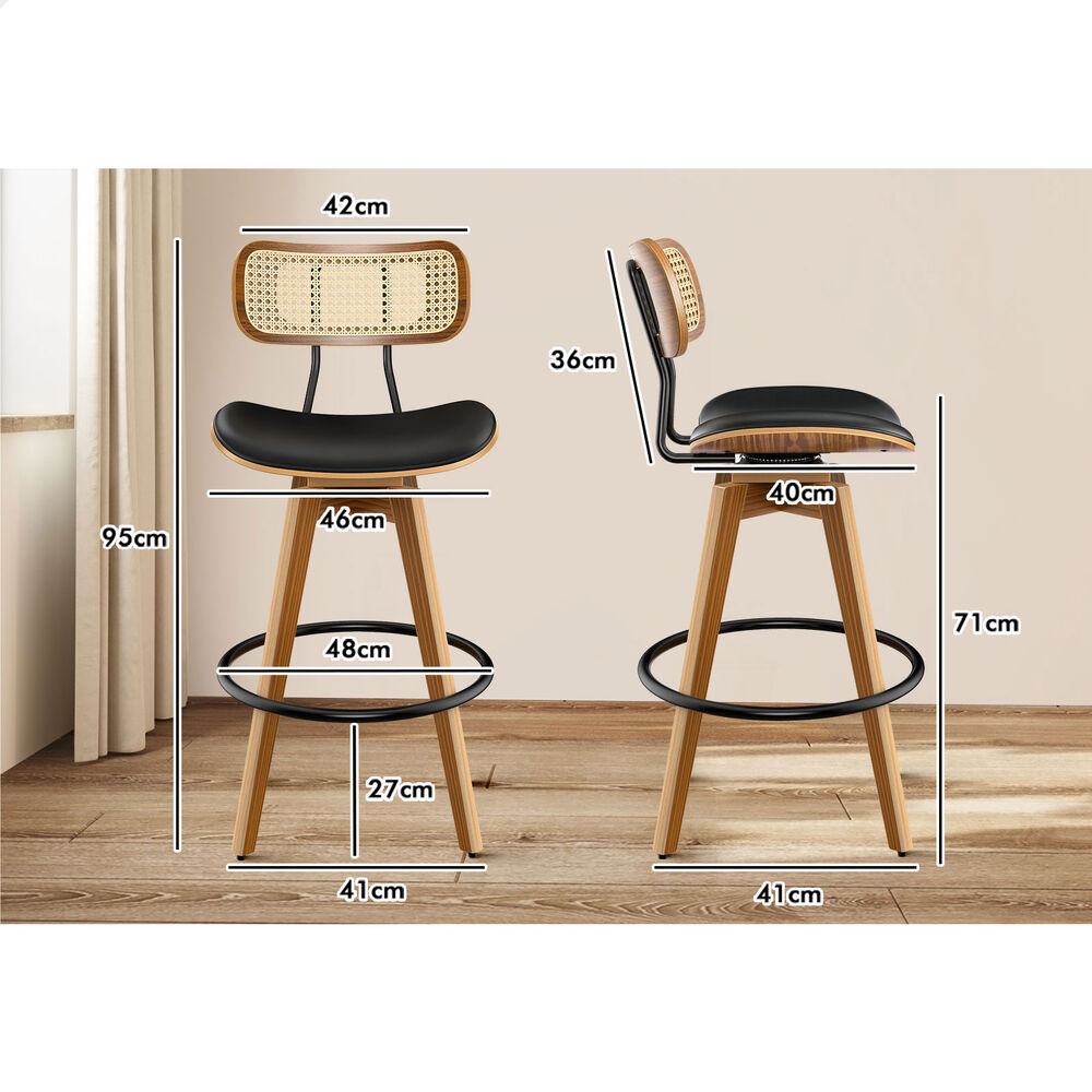 2x ALFORDSON Bar Stools Rattan Swivel Black