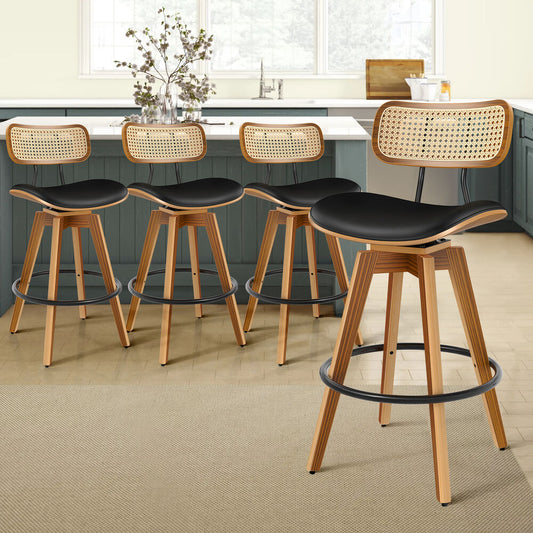 4x ALFORDSON Bar Stools Rattan Swivel Black