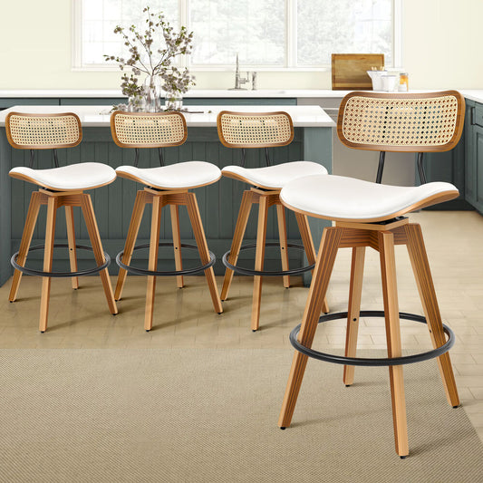 4x ALFORDSON Bar Stools Rattan Swivel White