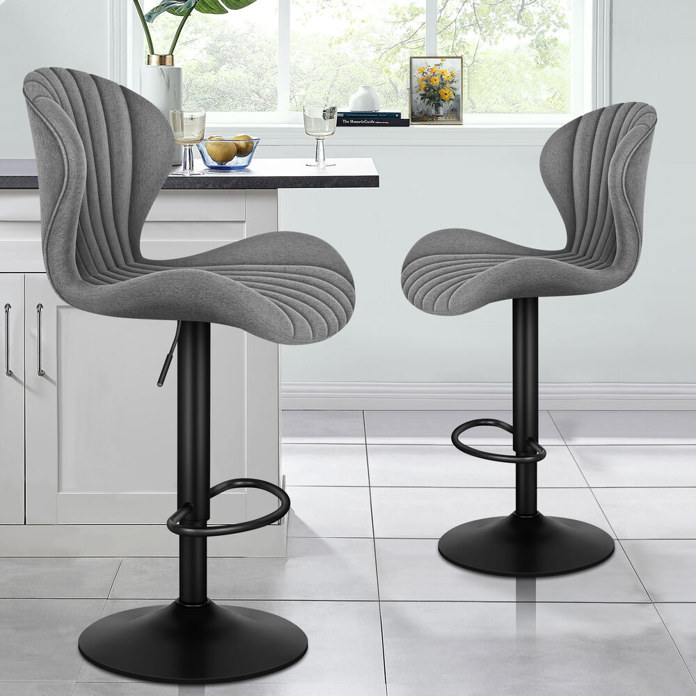 2x ALFORDSON Bar Stools High Back Fabric Grey
