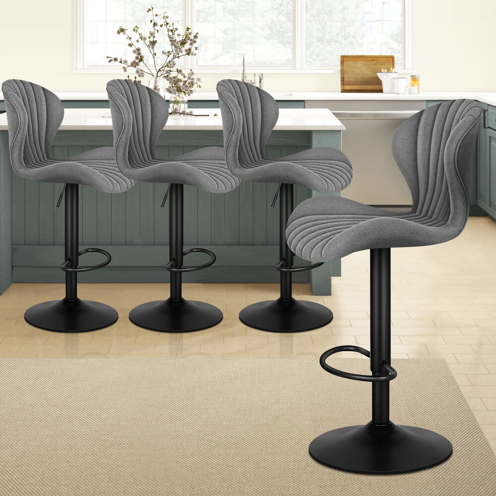 ALFORDSON 4x Bar Stools Gas Lift Fabric Bar Chairs Kitchen Swivel Stella Grey