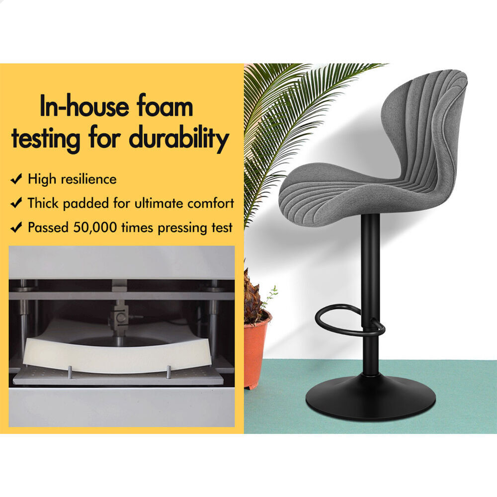 ALFORDSON 4x Bar Stools Gas Lift Fabric Bar Chairs Kitchen Swivel Stella Grey