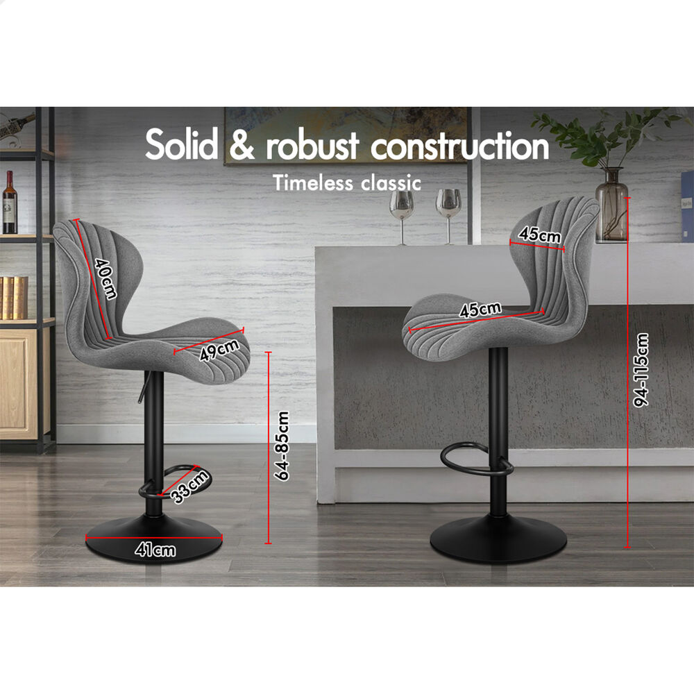 ALFORDSON 4x Bar Stools Gas Lift Fabric Bar Chairs Kitchen Swivel Stella Grey