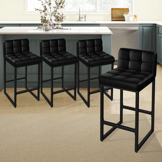 ALFORDSON 4x Bar Stools 65cm Kitchen Counter Metal Leather Dining Chairs Black