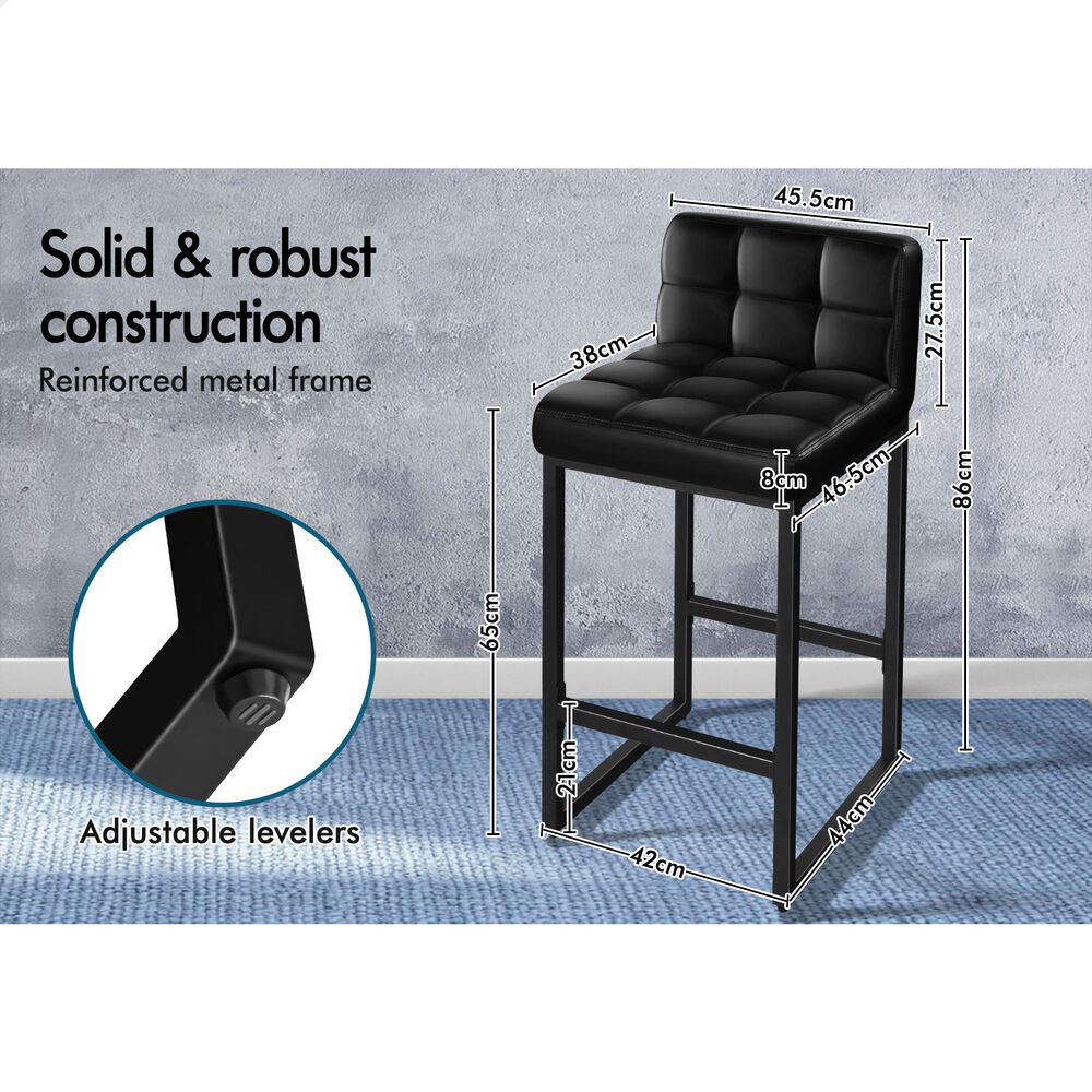 ALFORDSON 4x Bar Stools 65cm Kitchen Counter Metal Leather Dining Chairs Black