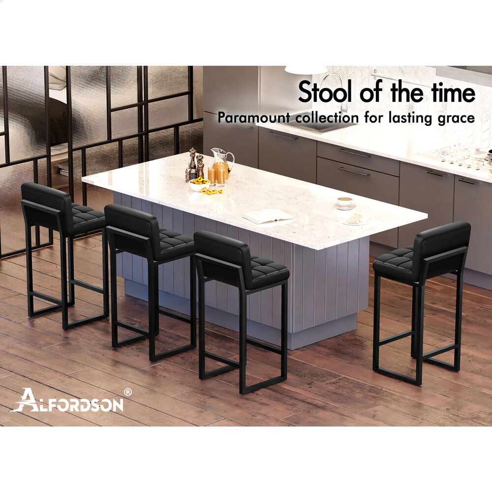 ALFORDSON 4x Bar Stools 65cm Kitchen Counter Metal Leather Dining Chairs Black