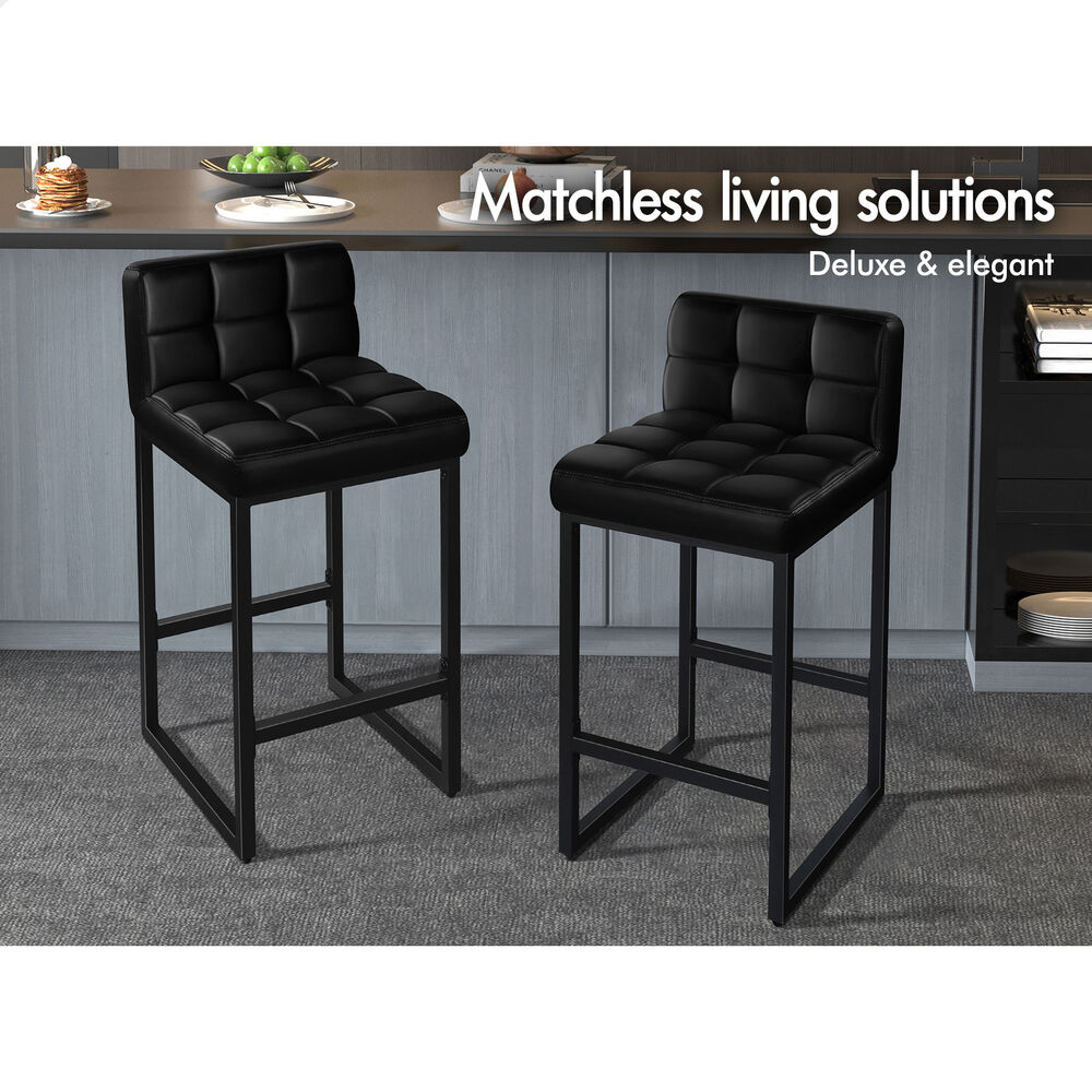 ALFORDSON 4x Bar Stools 65cm Kitchen Counter Metal Leather Dining Chairs Black