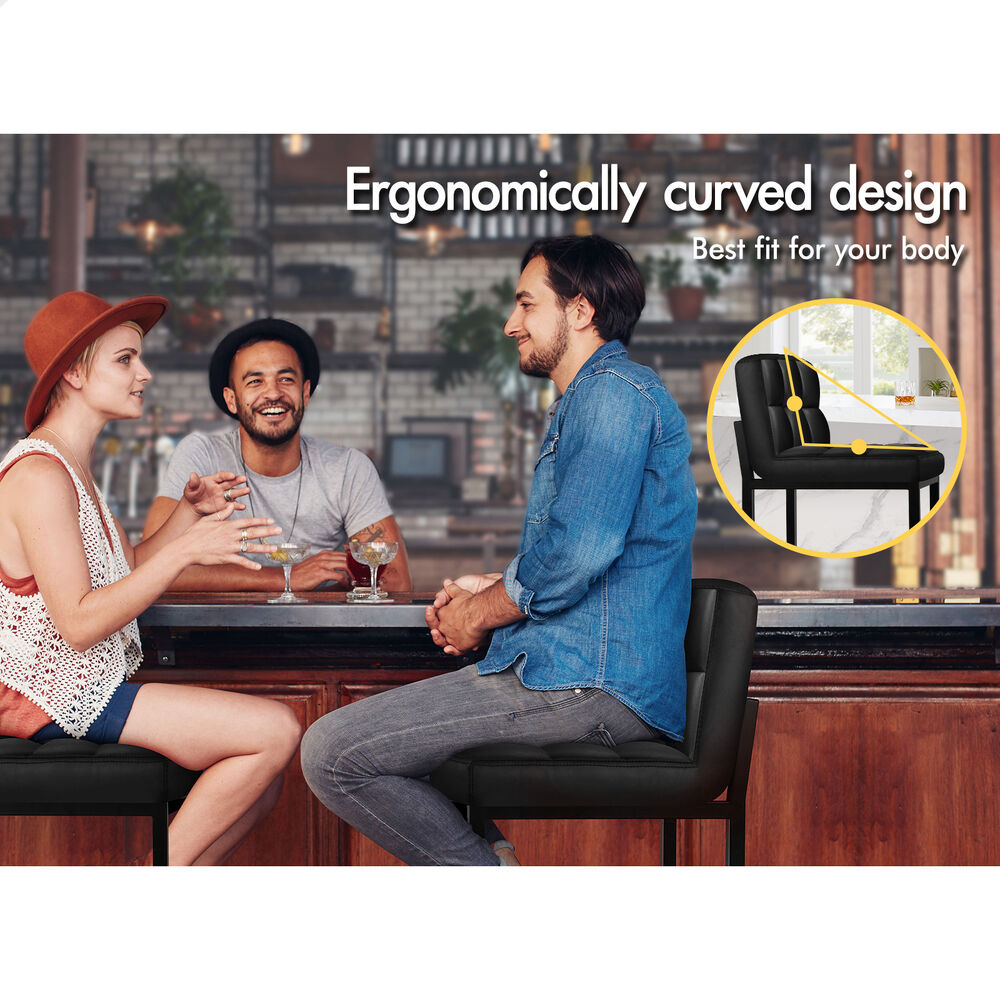 ALFORDSON 4x Bar Stools 65cm Kitchen Counter Metal Leather Dining Chairs Black
