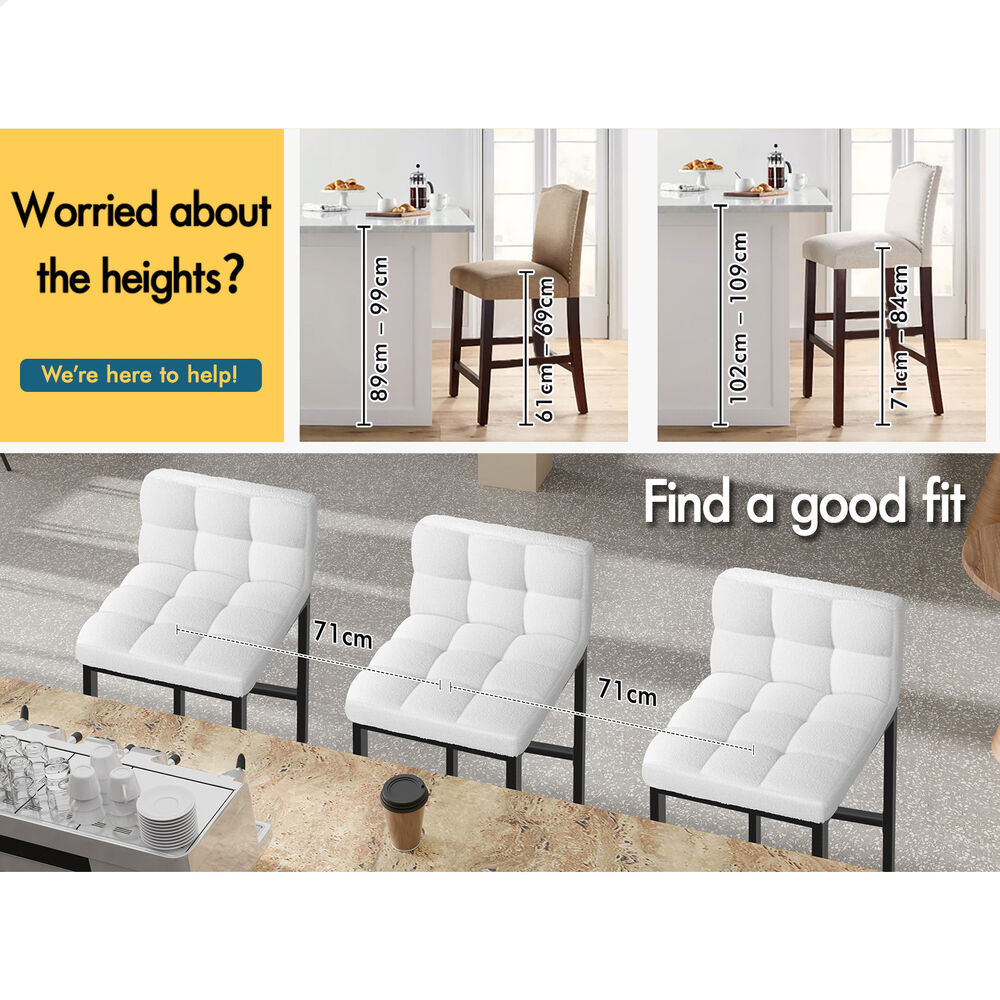ALFORDSON 4x Bar Stools 65cm Kitchen Counter Metal Boucle Dining Chairs White