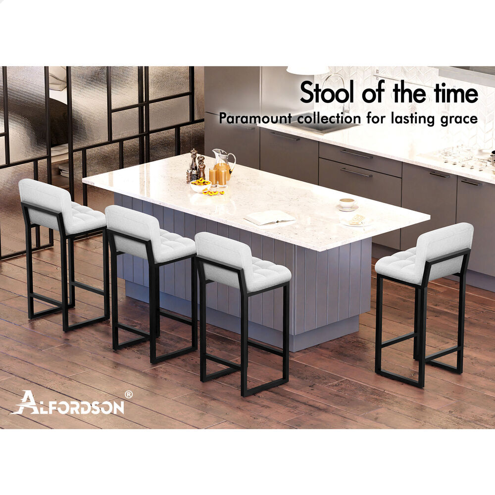ALFORDSON 4x Bar Stools 65cm Kitchen Counter Metal Boucle Dining Chairs White