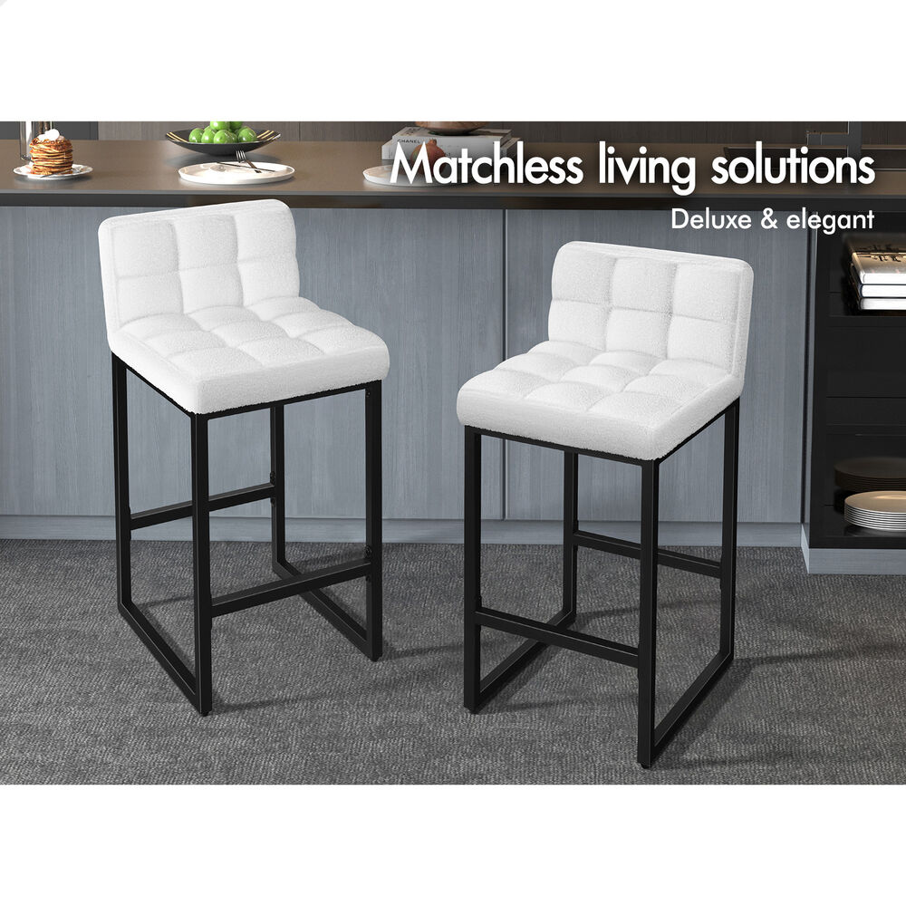ALFORDSON 4x Bar Stools 65cm Kitchen Counter Metal Boucle Dining Chairs White