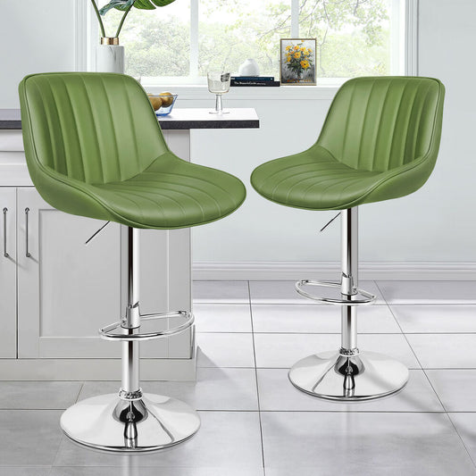 ALFORDSON 2x Bar Stools Gas Lift Leather Bar Chairs Kitchen Swivel Avocado Green